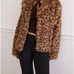 Motel Rocks Brown Leopard Teddy Jacket